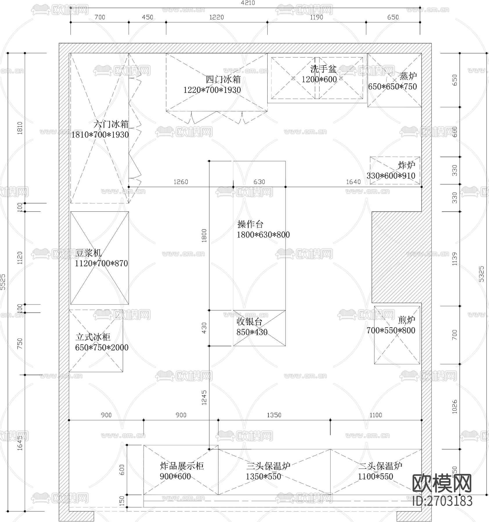 糕点店早餐店cad平面图下载（渲染图2）