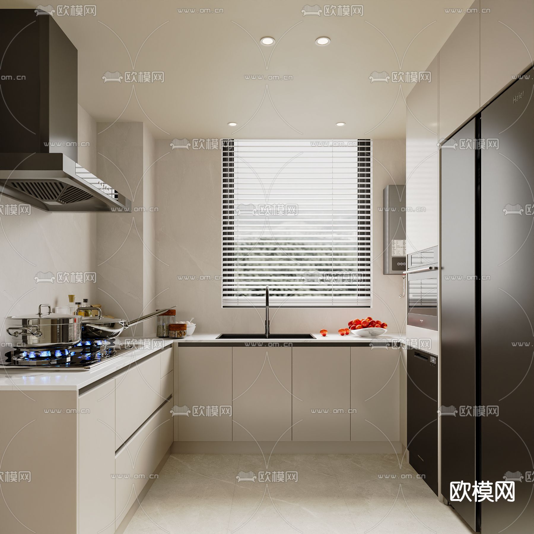 奶油风厨房 橱柜3d模型下载_ID14143608_3dmax免费模型-欧模网