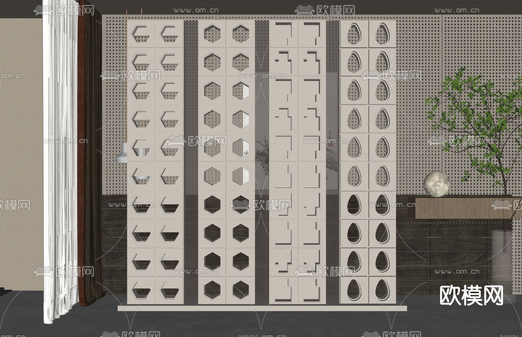 侘寂风屏风 隔断su模型下载（渲染图2）