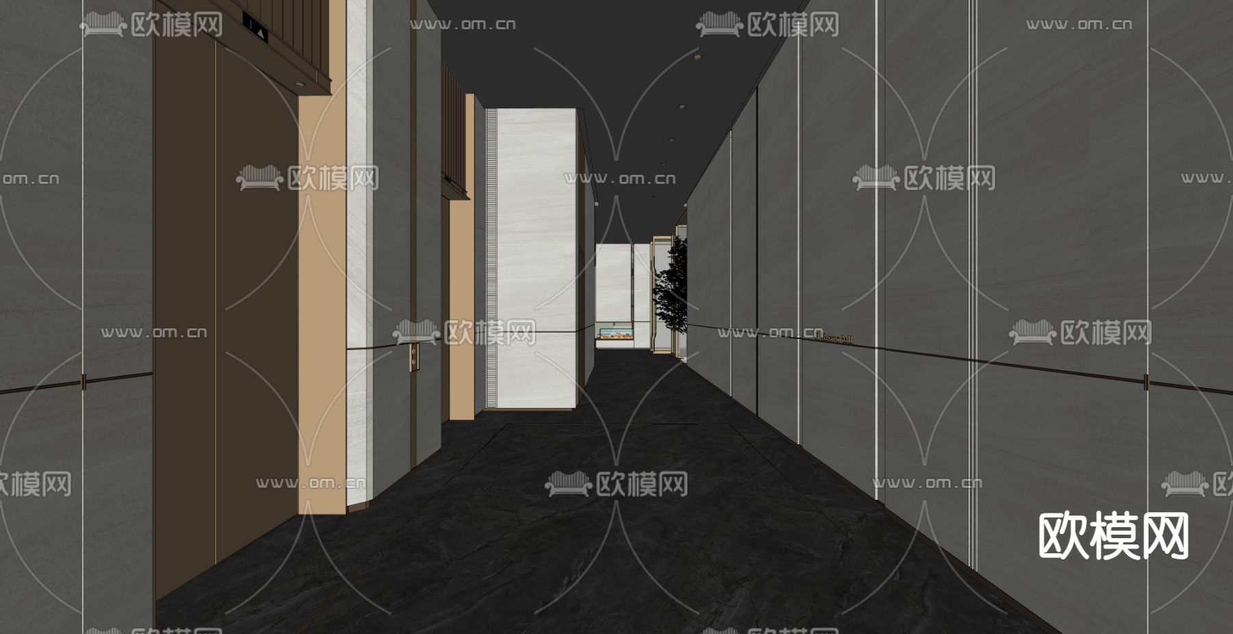 酒店电梯厅 过道su模型下载（渲染图2）