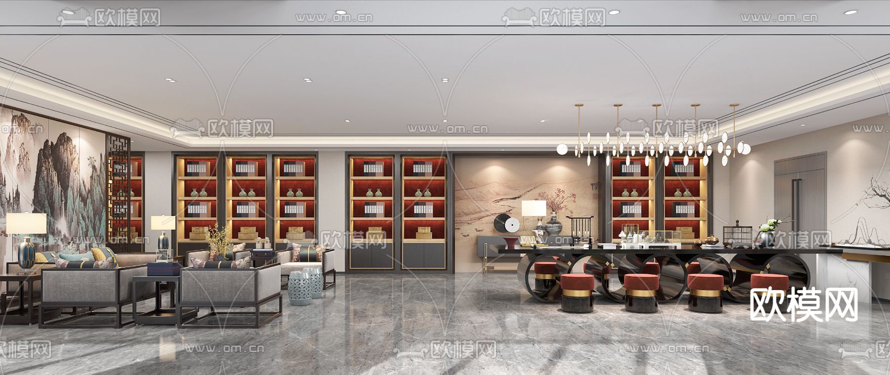 新中式会客室d模型下载（渲染图1）