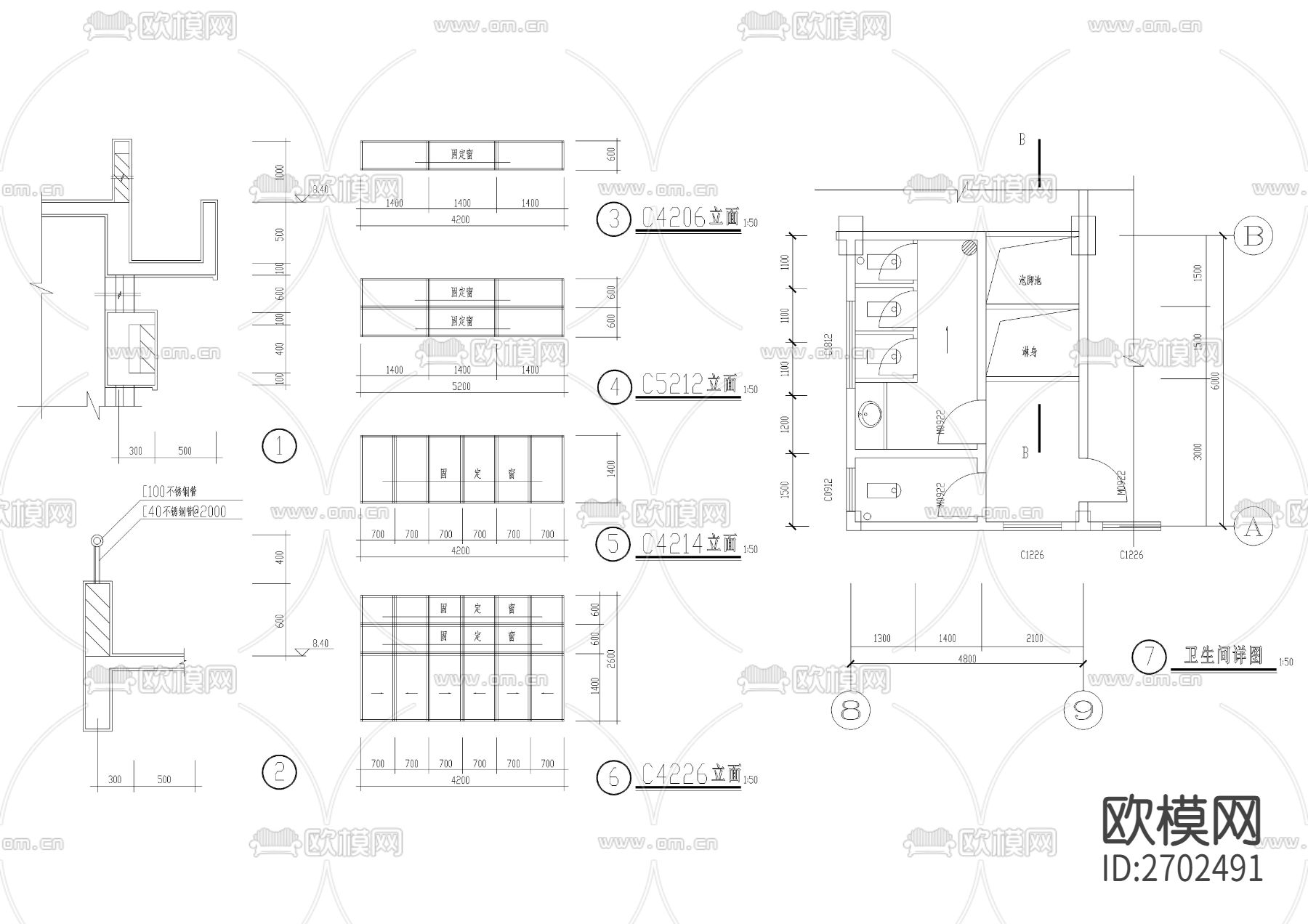 游泳馆建筑cad施工图下载（渲染图10）
