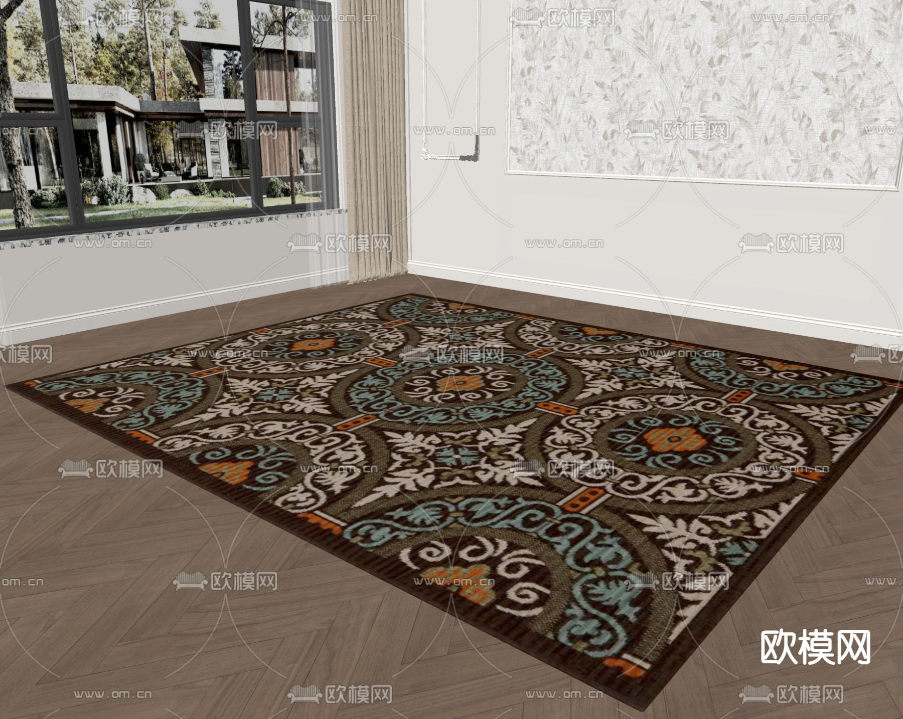 法式地毯 方毯su模型下载（渲染图2）