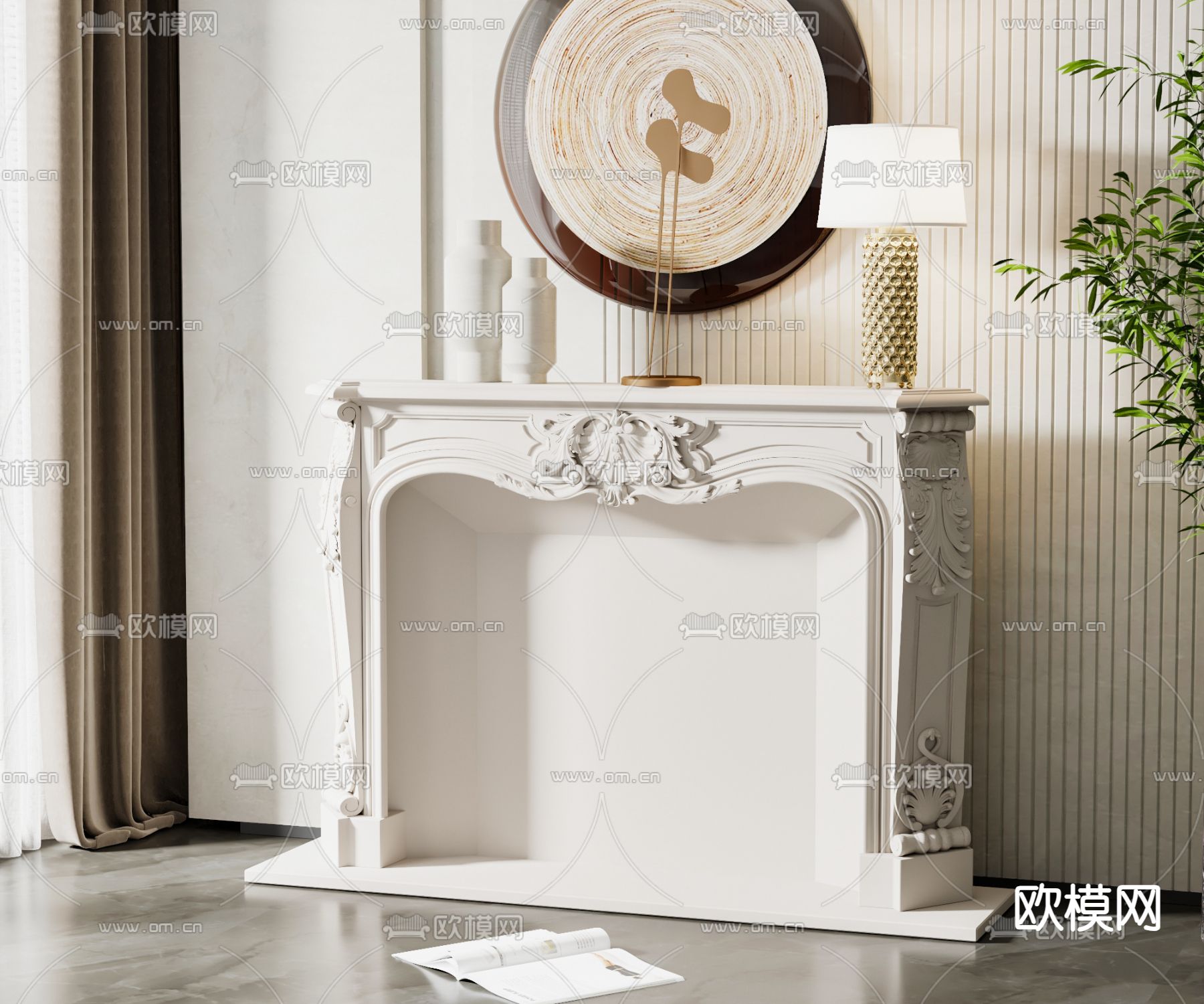 美式壁炉su模型下载（渲染图1）