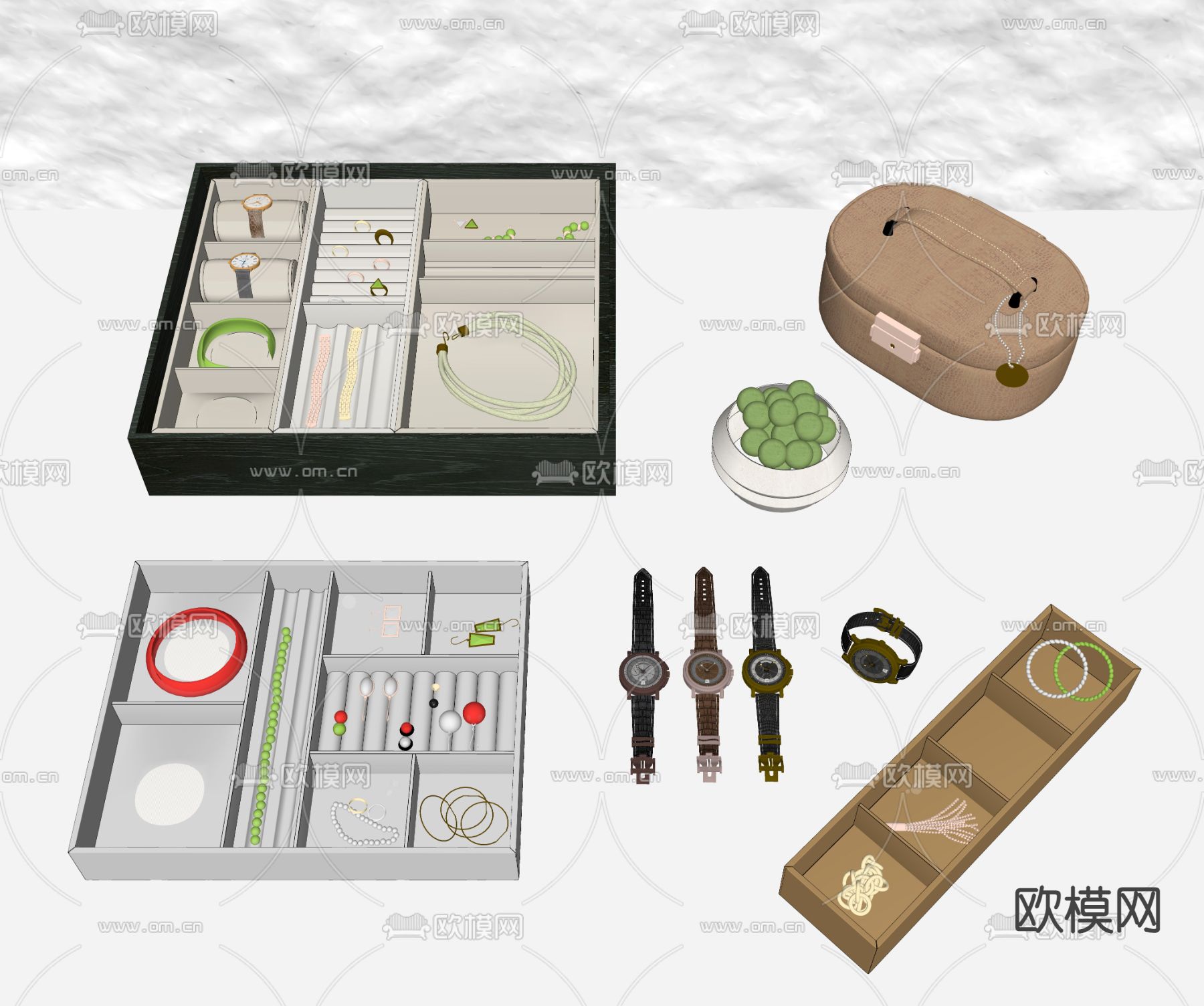 珠宝 首饰 手表 收纳盒su模型下载（渲染图2）