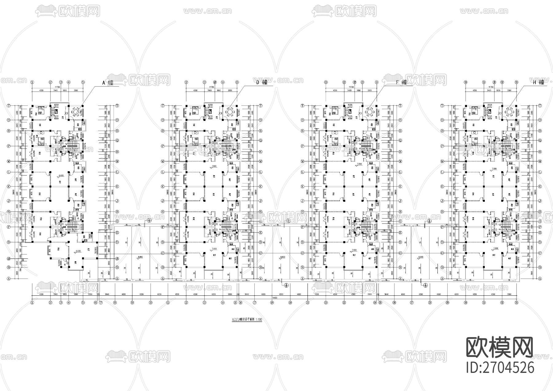 联建房建筑CAD施工图下载（渲染图4）