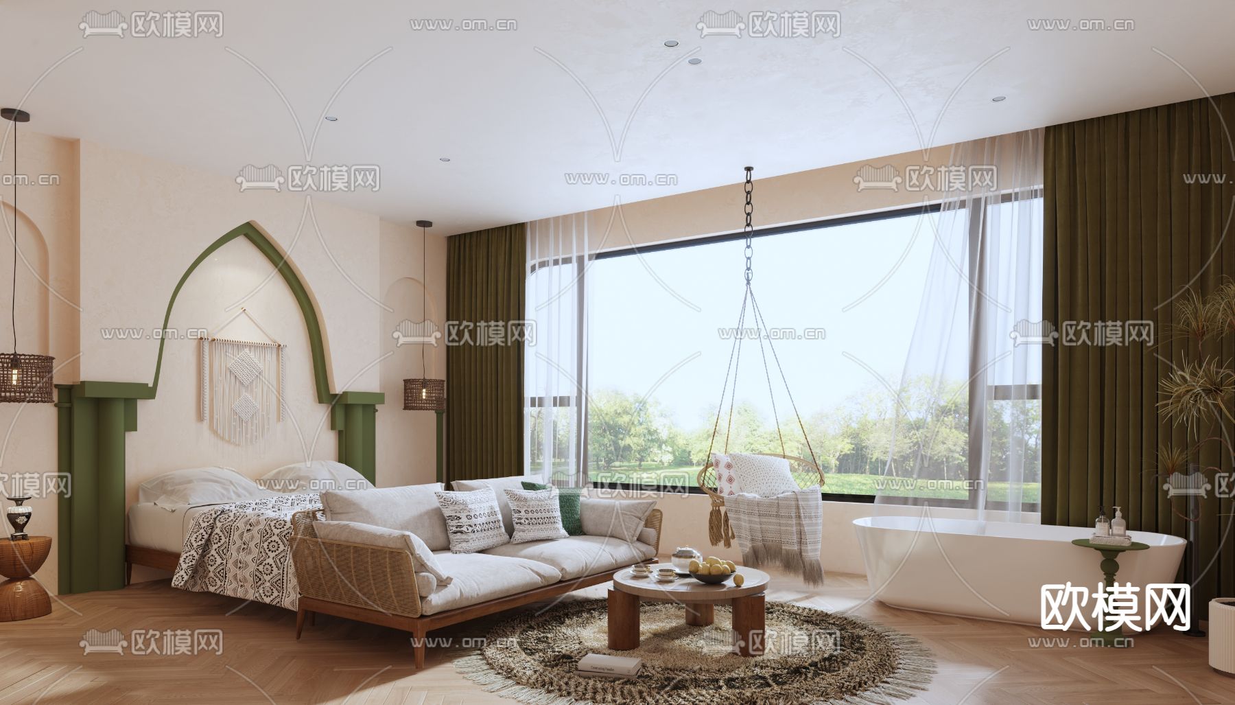 自然风民宿 大厅3d模型下载（渲染图2）