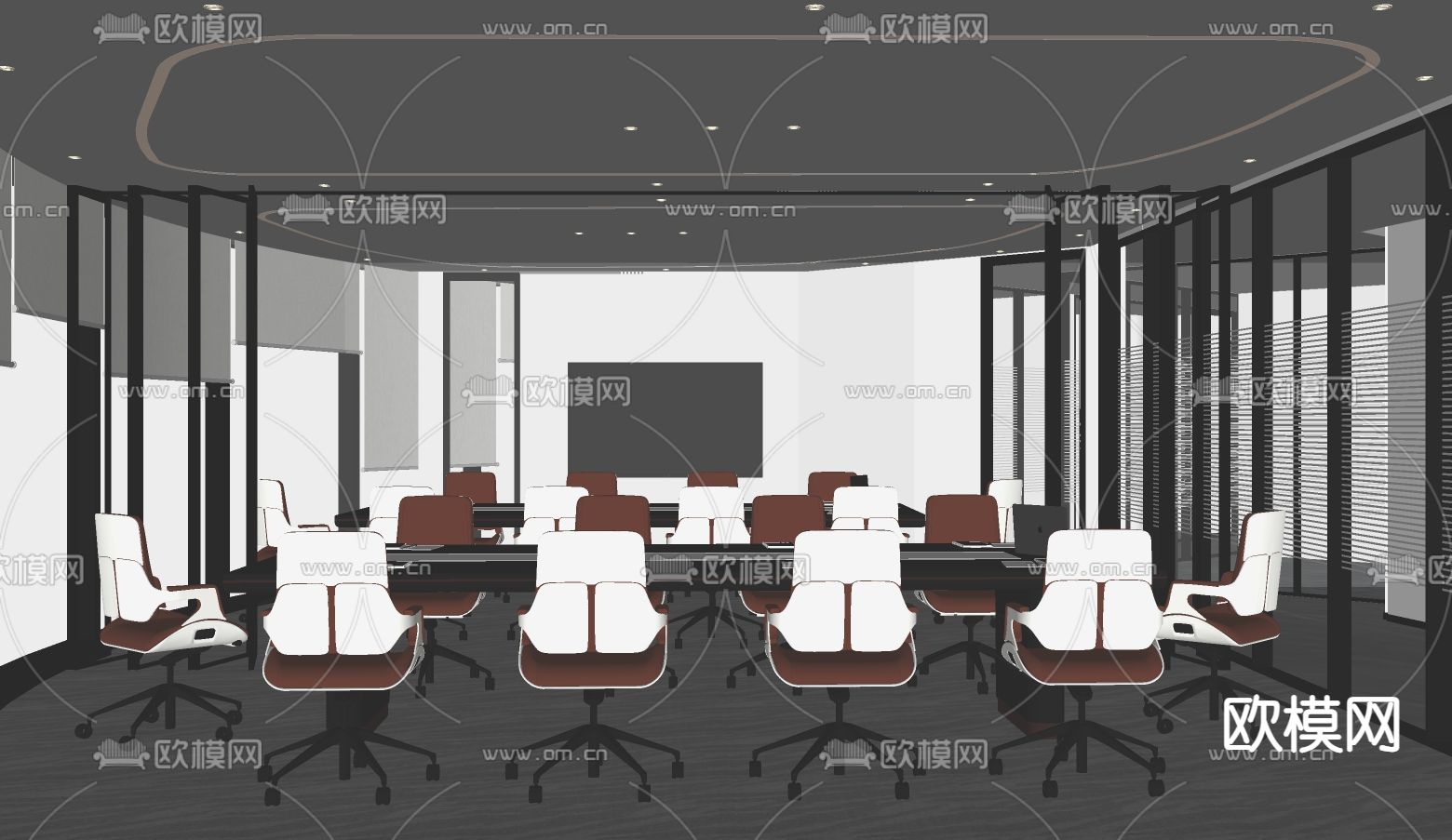 现代会议室su模型下载（渲染图2）