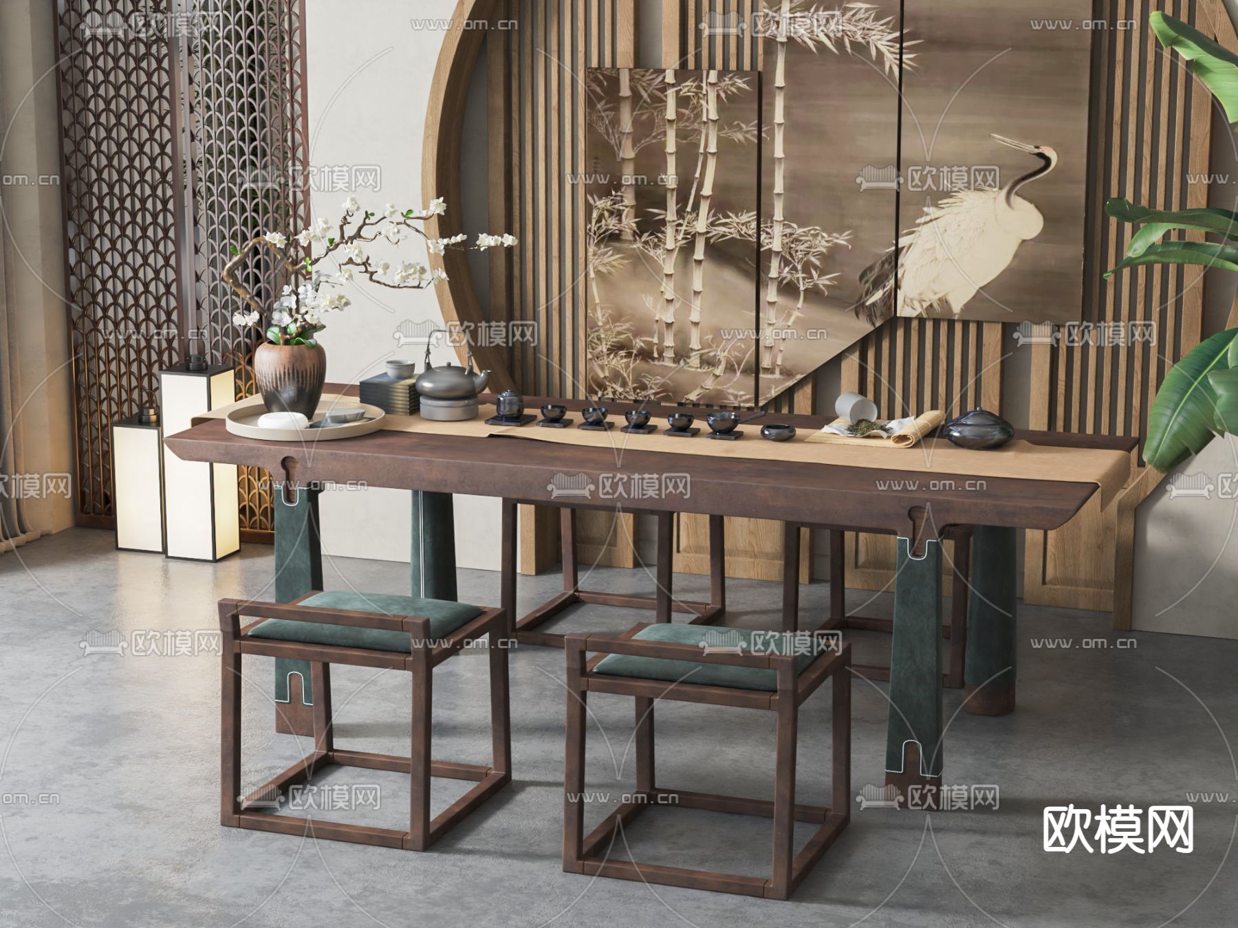 新中式茶桌 茶台3d模型下载