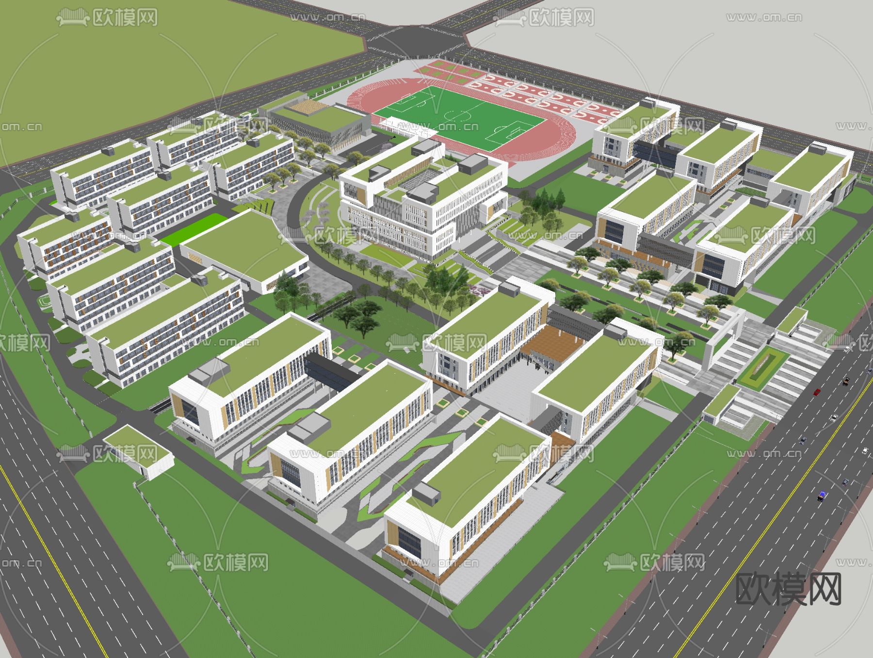 文教建筑 学校鸟瞰su模型下载（渲染图4）