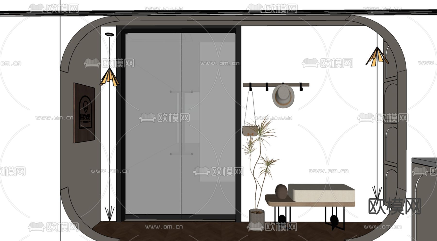 瑜伽馆门厅su模型下载（渲染图2）
