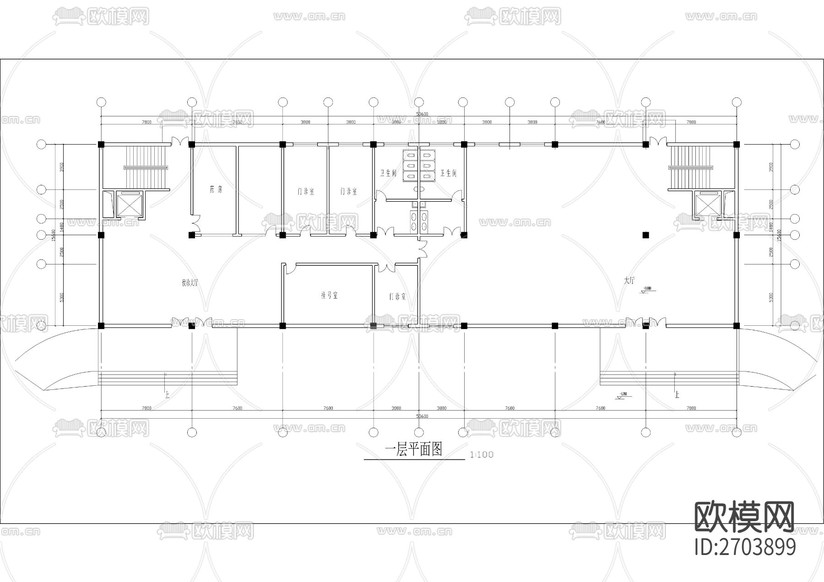 市殘聯(lián)大廈CAD施工圖下載(渲染圖2)