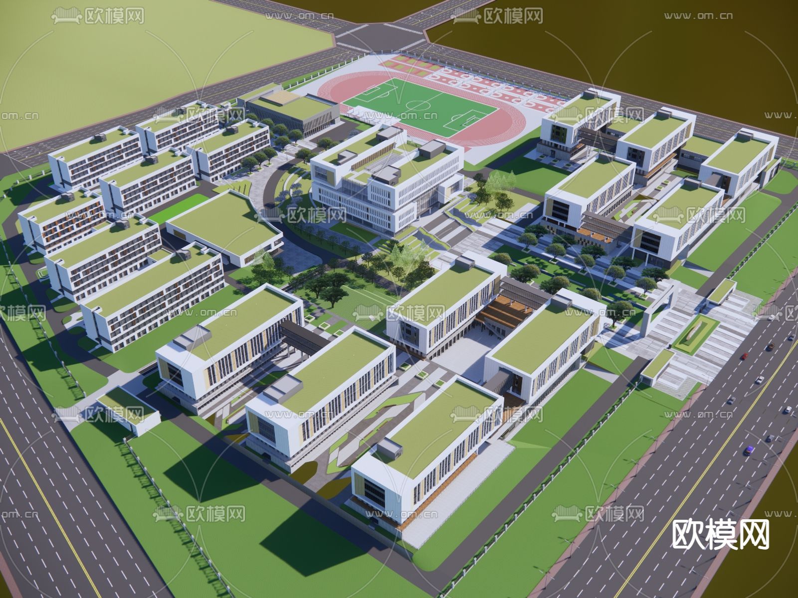 文教建筑 学校鸟瞰su模型下载（渲染图1）