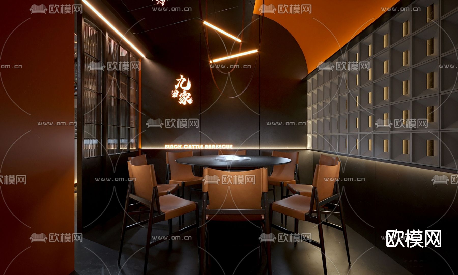 新中式餐厅包厢su模型