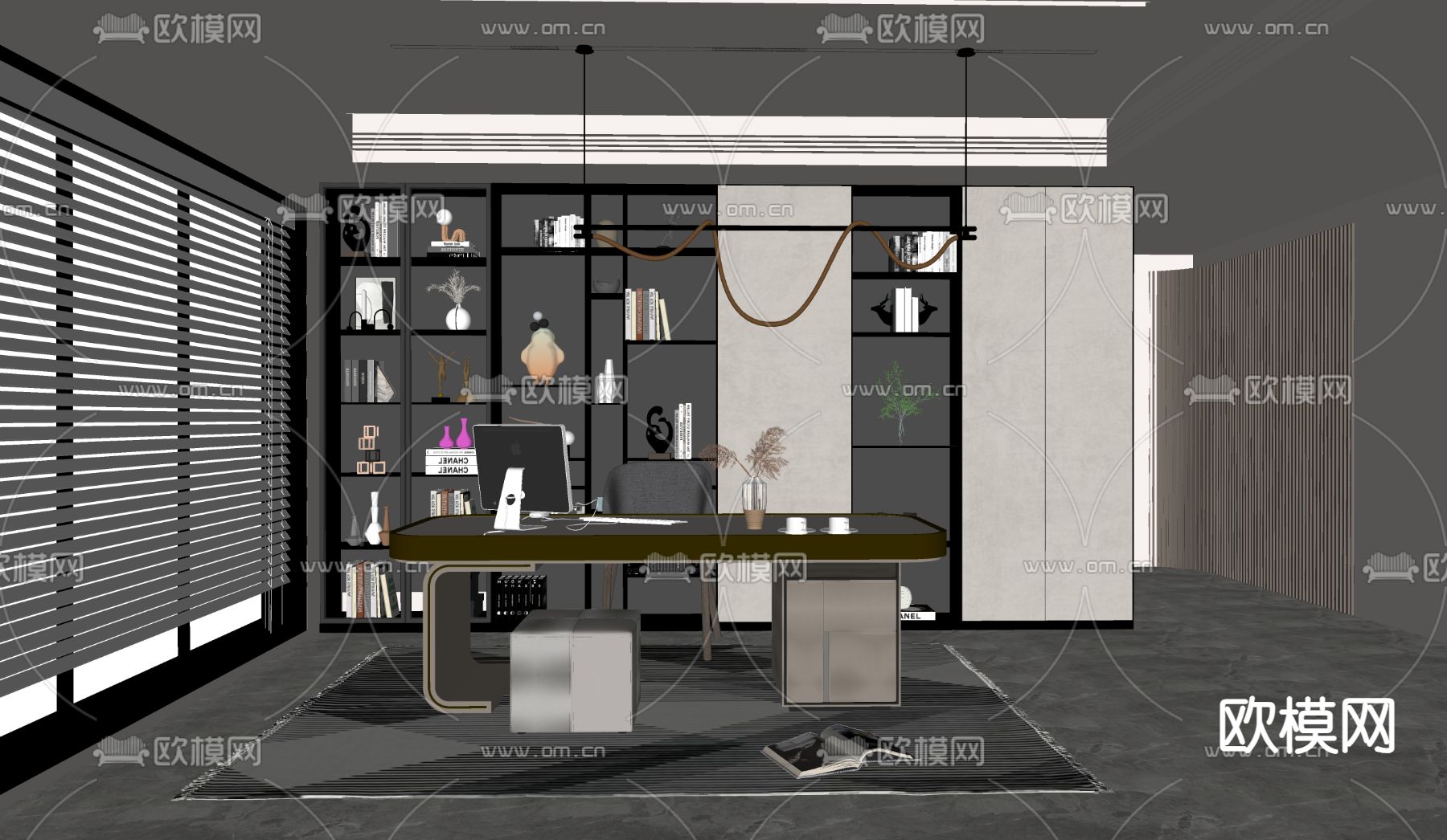 现代书房su模型下载（渲染图2）