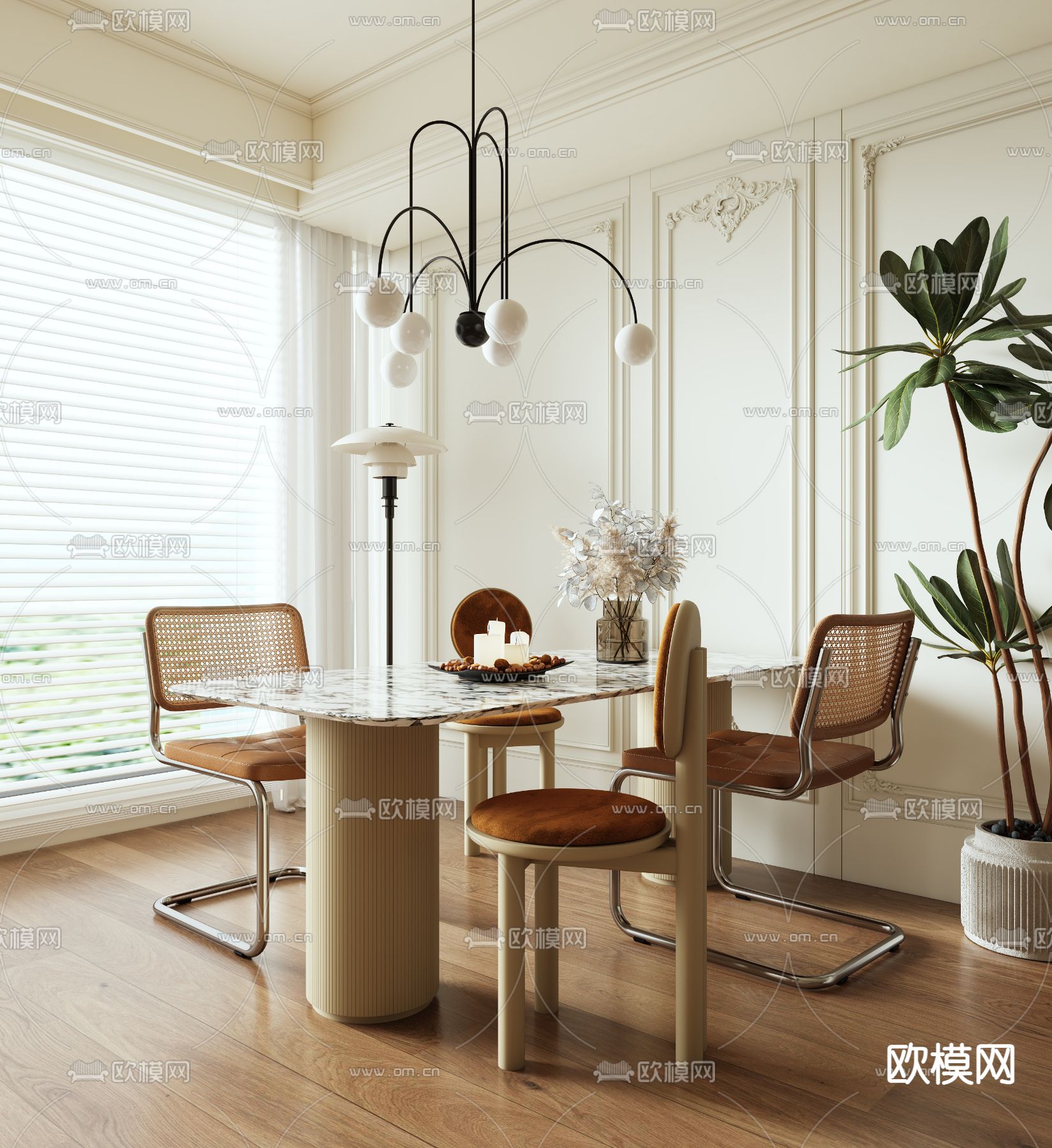 法式餐桌椅3d模型下载