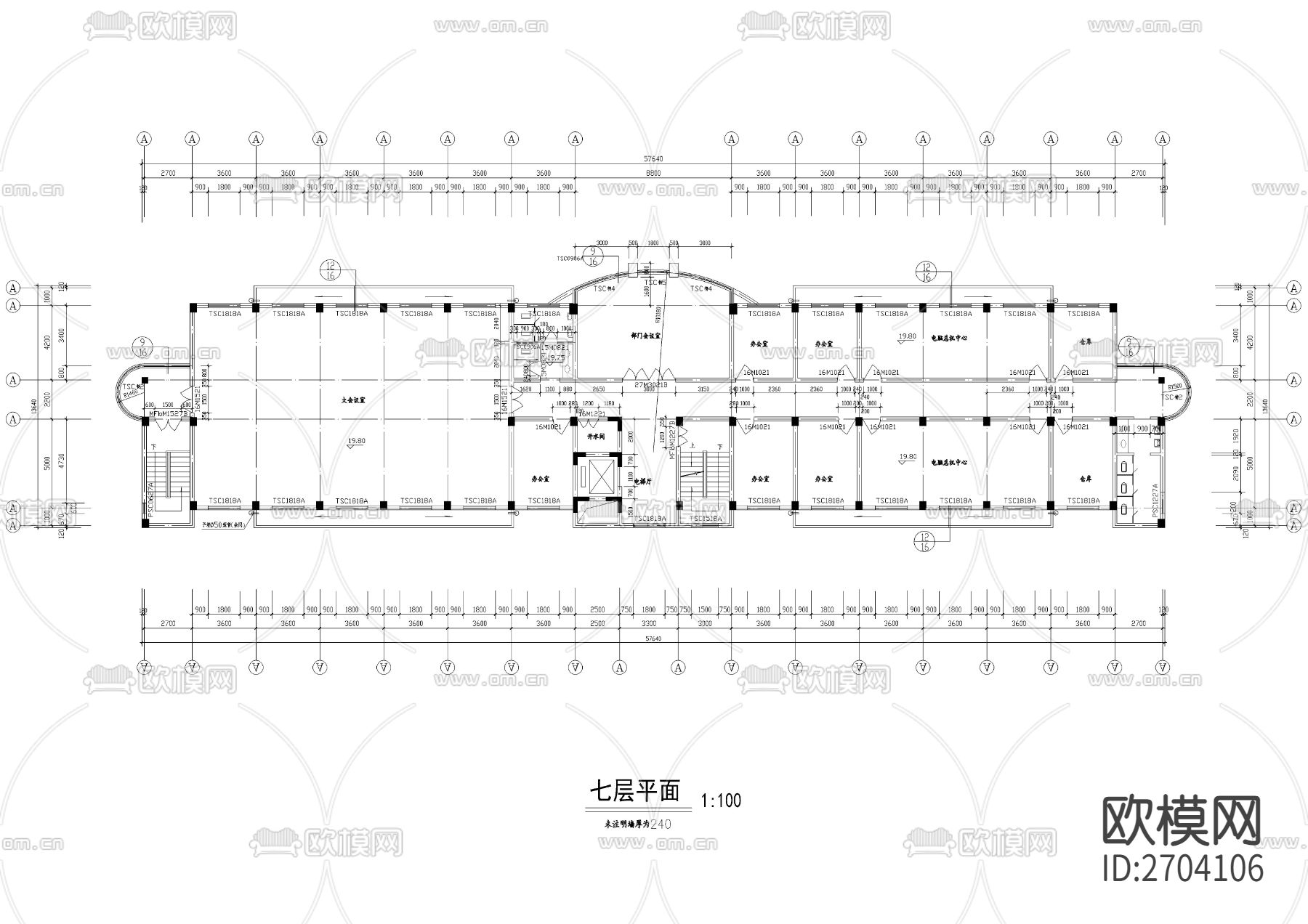 七层消防队办公楼CAD施工图下载（渲染图8）