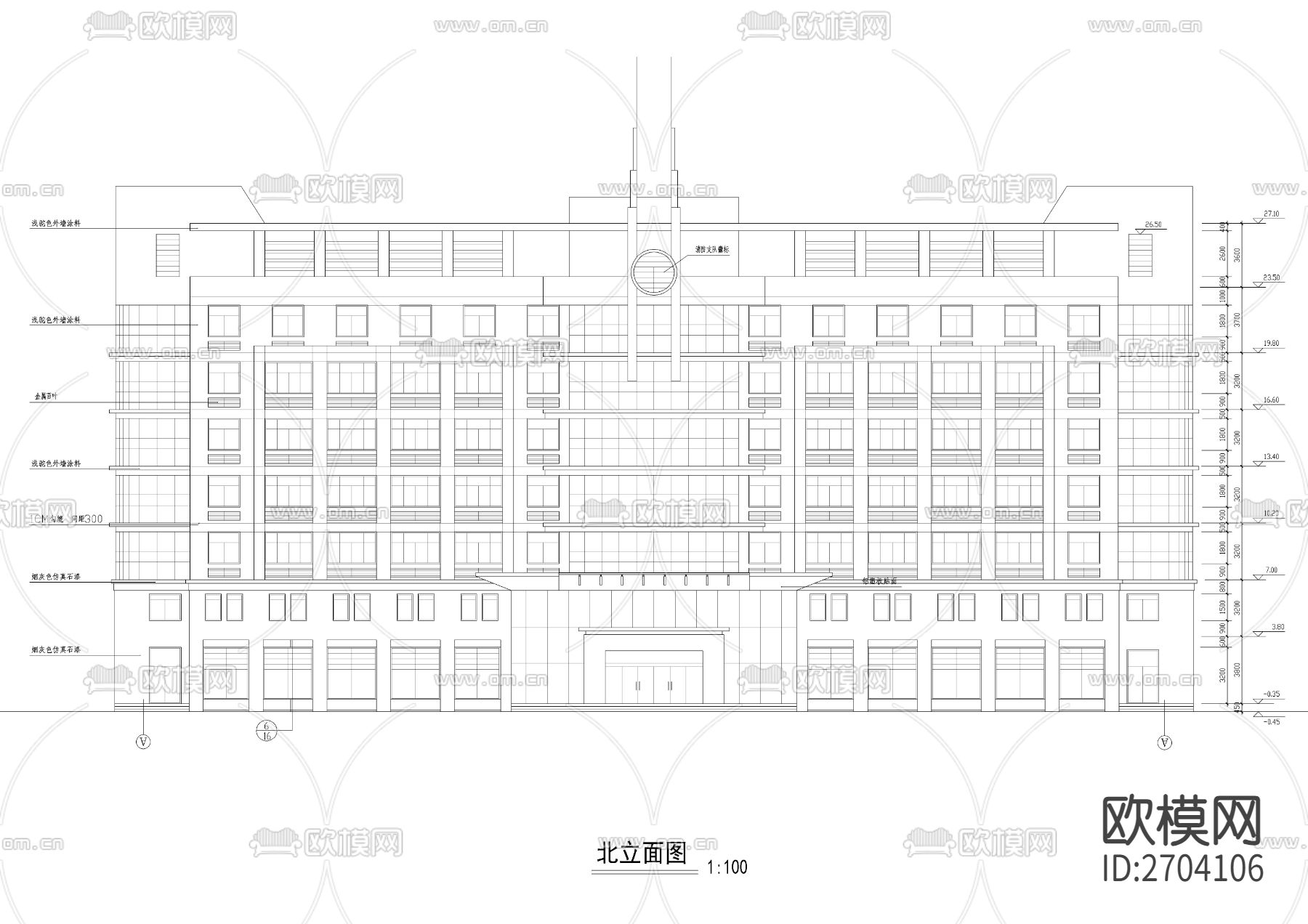 七层消防队办公楼CAD施工图下载（渲染图3）