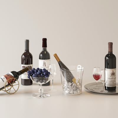  红酒 洋酒 葡萄 托盘su模型 