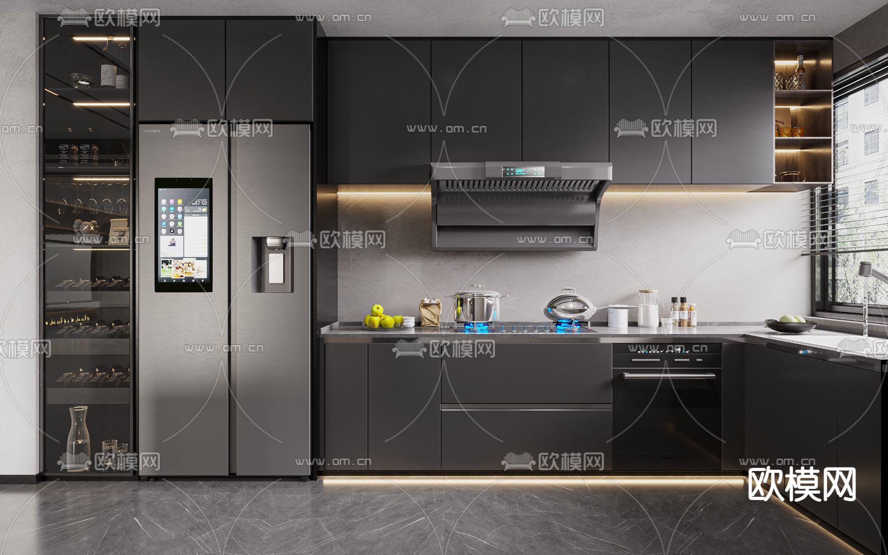 暗黑风厨房 橱柜3d模型下载