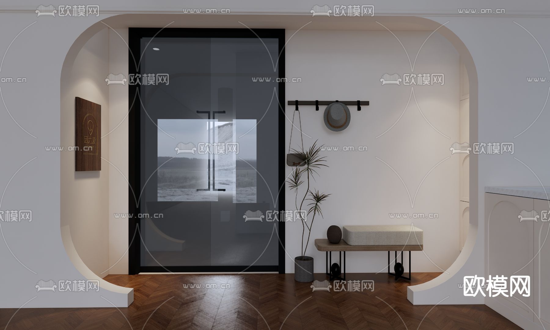 瑜伽馆门厅su模型下载（渲染图1）