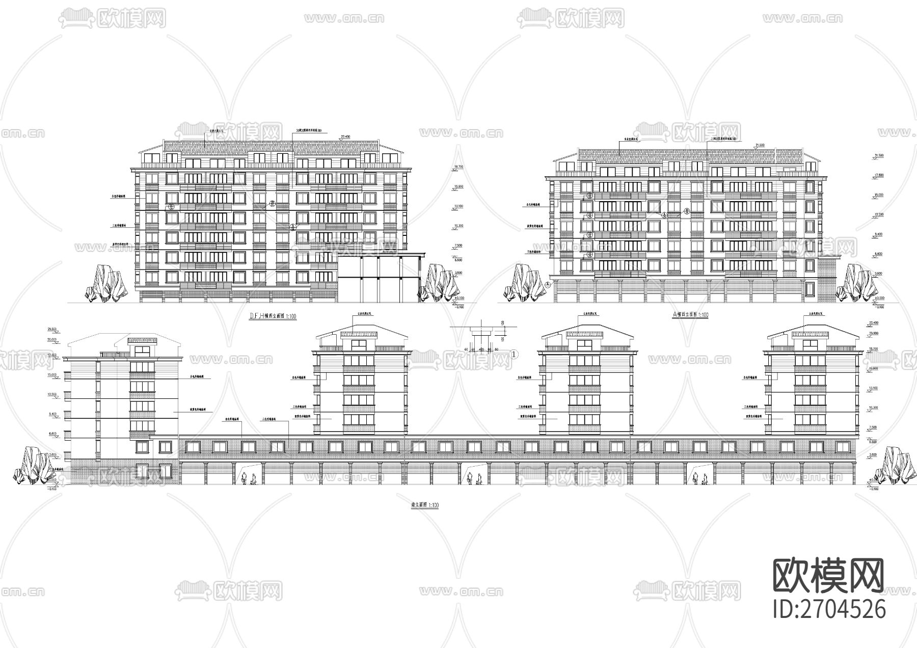 联建房建筑CAD施工图下载（渲染图1）