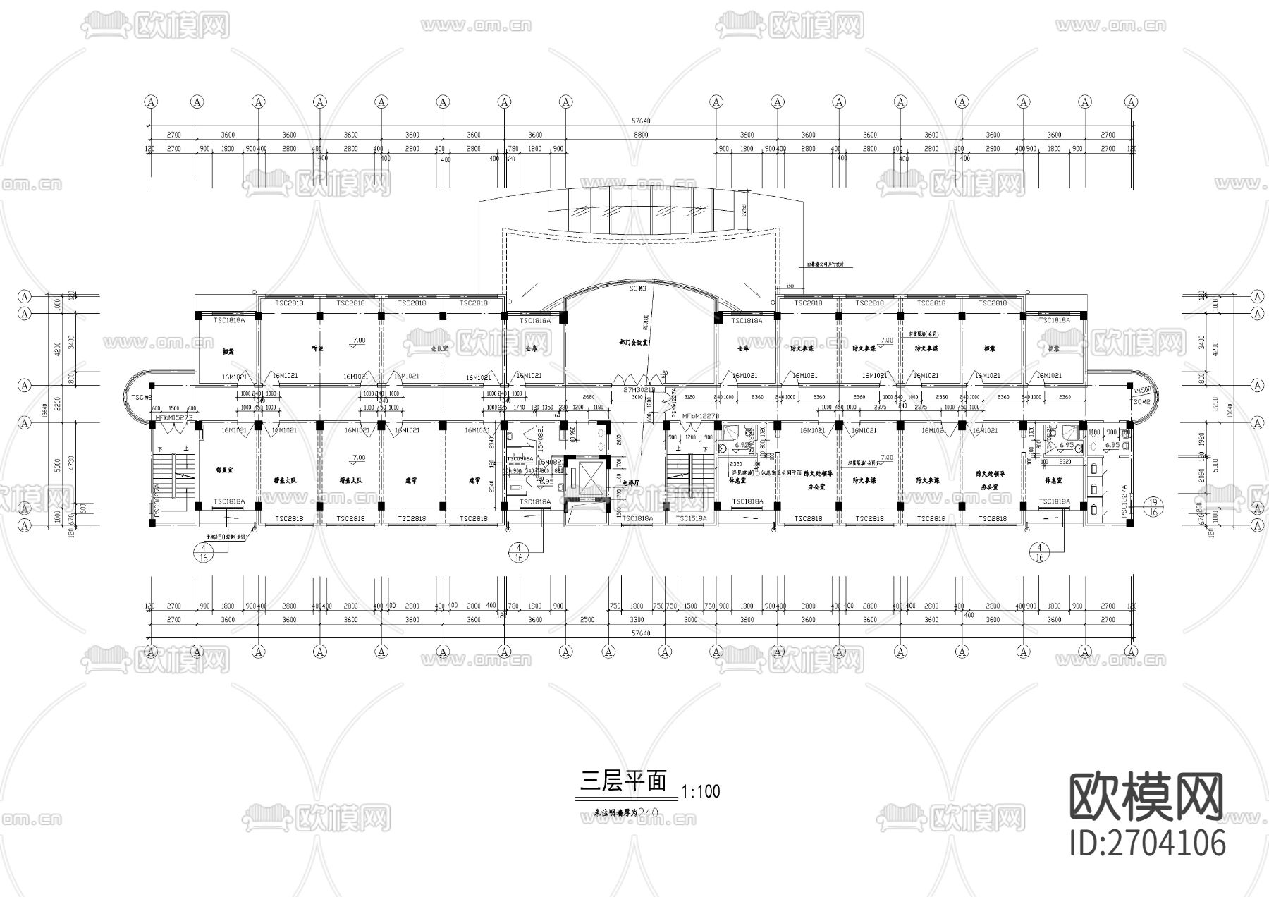 七层消防队办公楼CAD施工图下载（渲染图4）