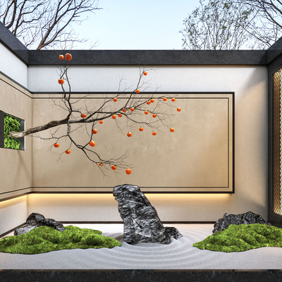  天井庭院景观su模型 