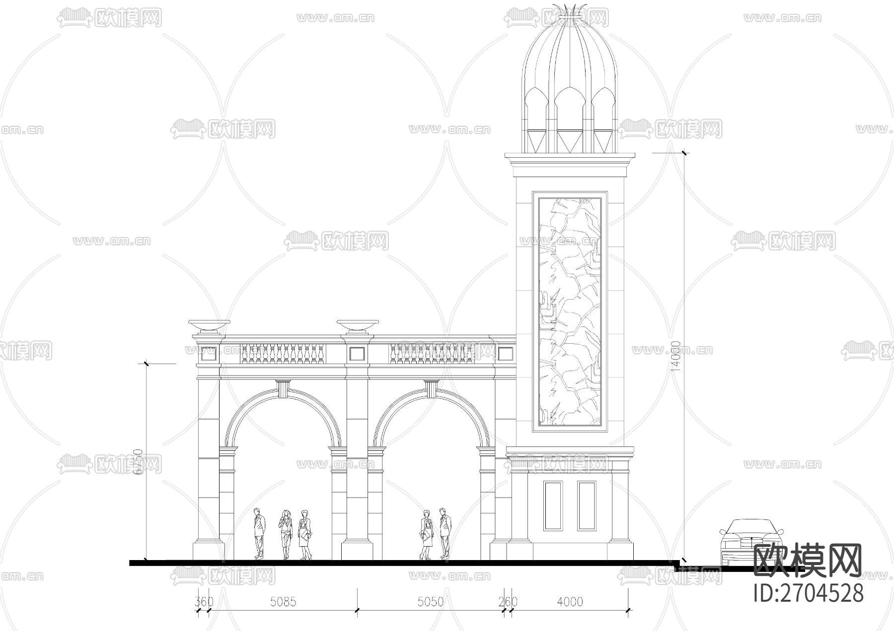 欧式小区入口建筑CAD施工图下载（渲染图3）