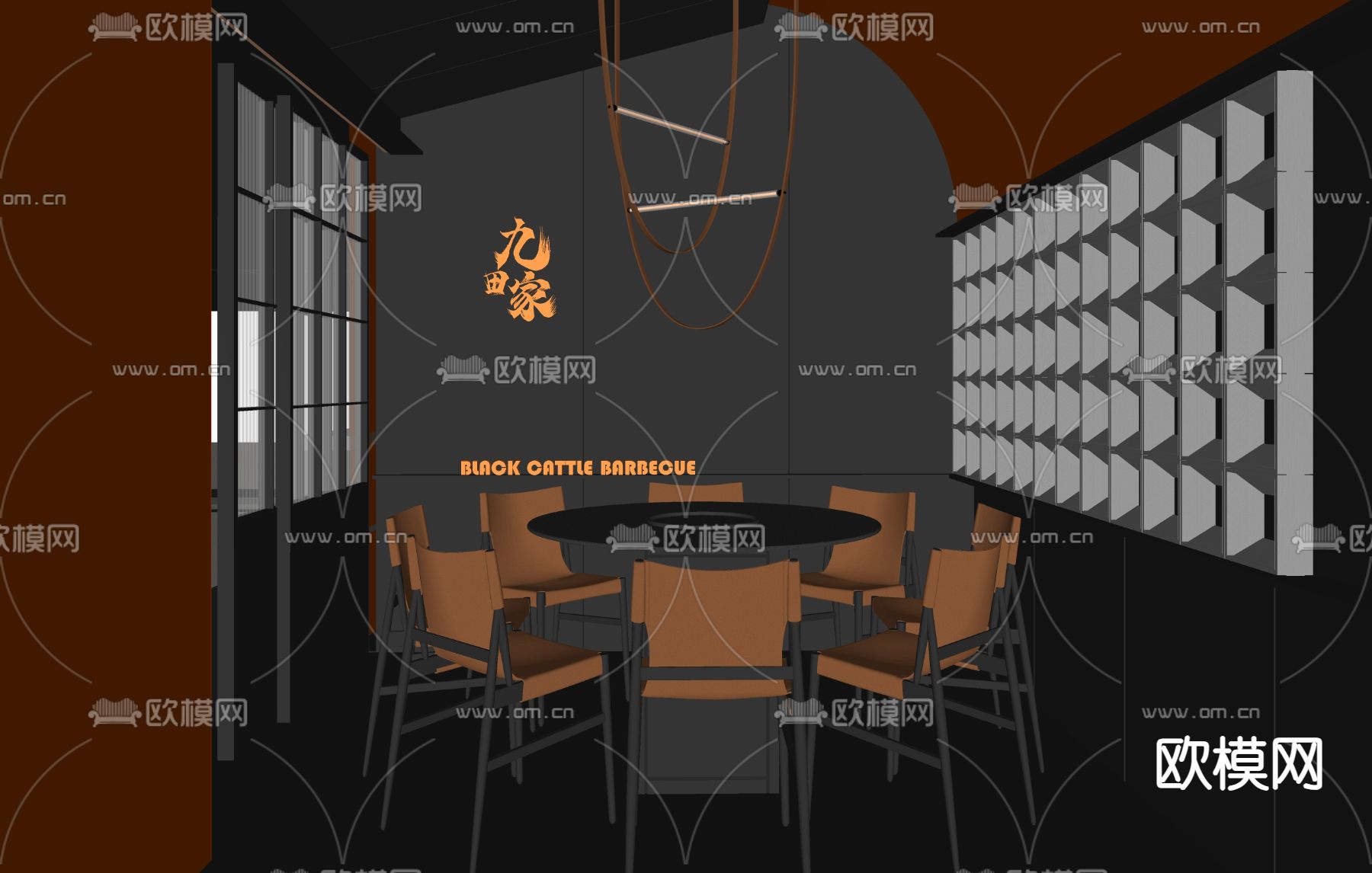 新中式餐厅包厢su模型