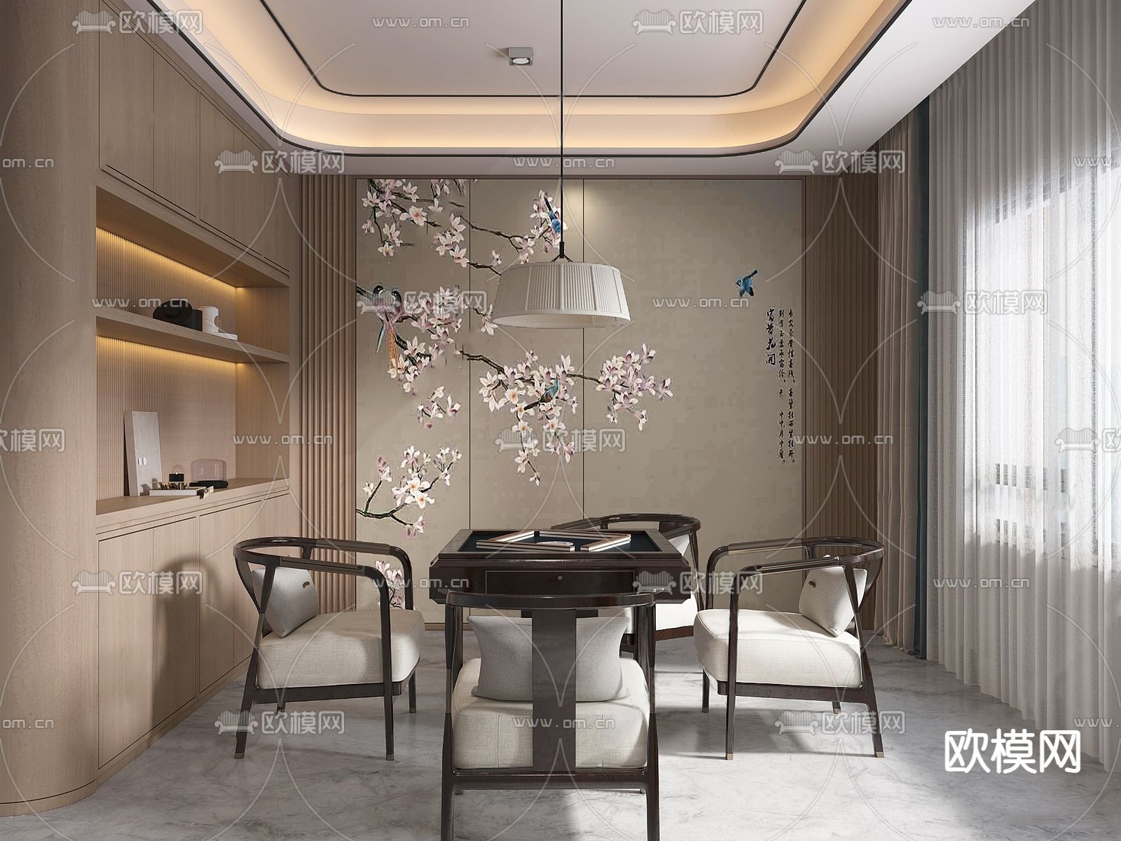 新中式棋牌室su模型下载（渲染图1）