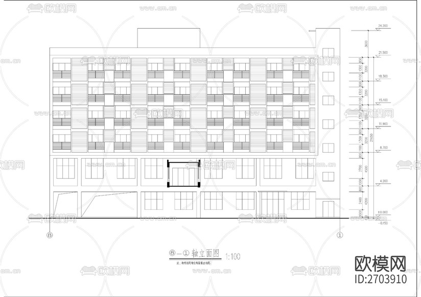 民警宿舍樓CAD施工圖下載(渲染圖6)
