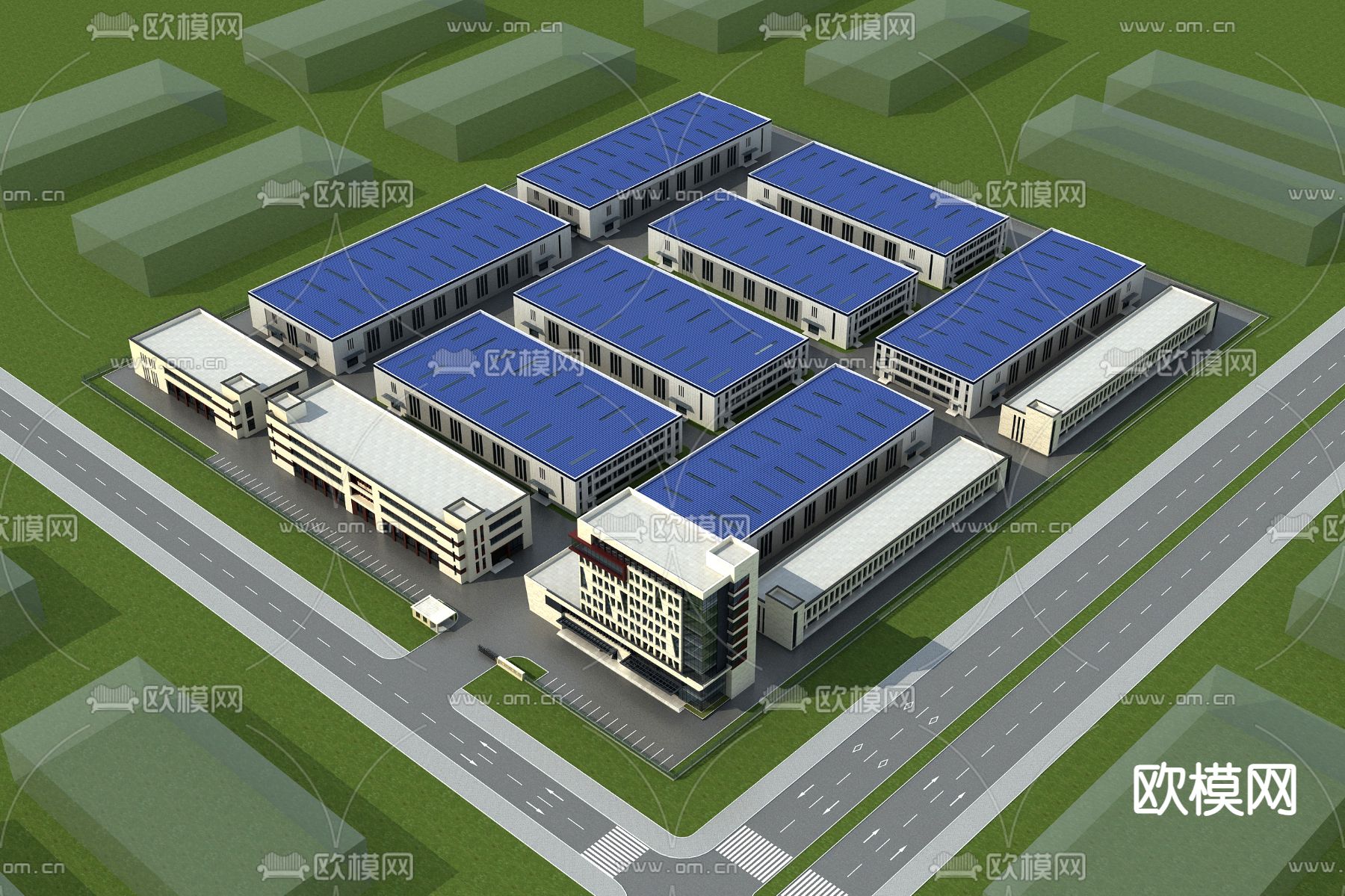 工业风厂房鸟瞰su模型下载（渲染图1）