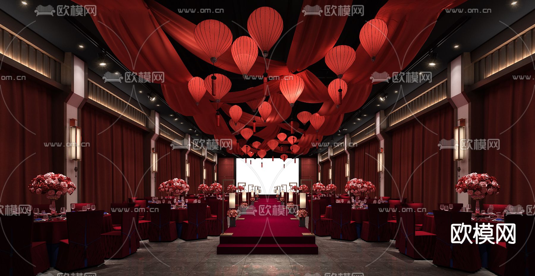 中式宴会厅 婚宴厅3d模型下载
