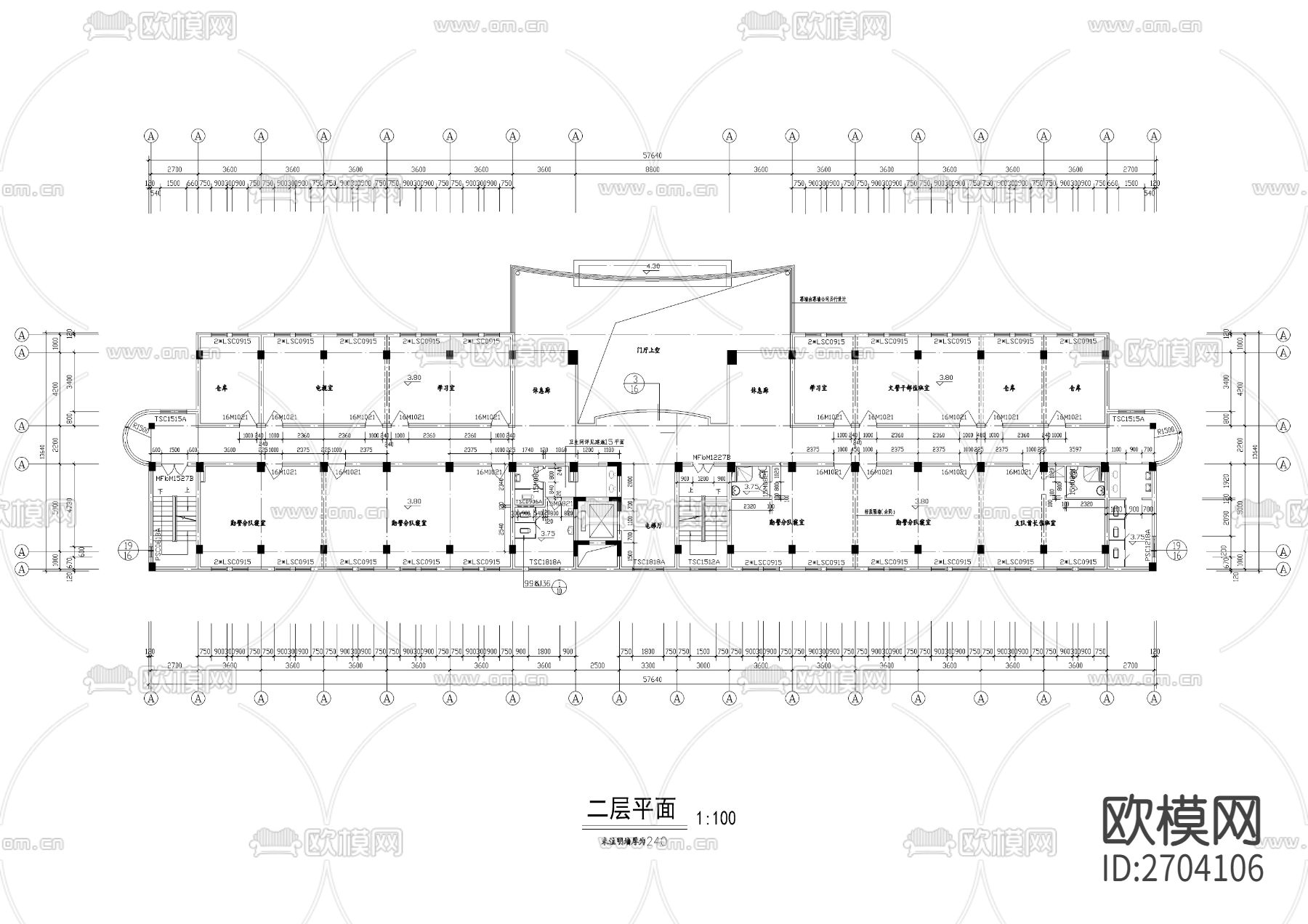 七层消防队办公楼CAD施工图下载（渲染图2）