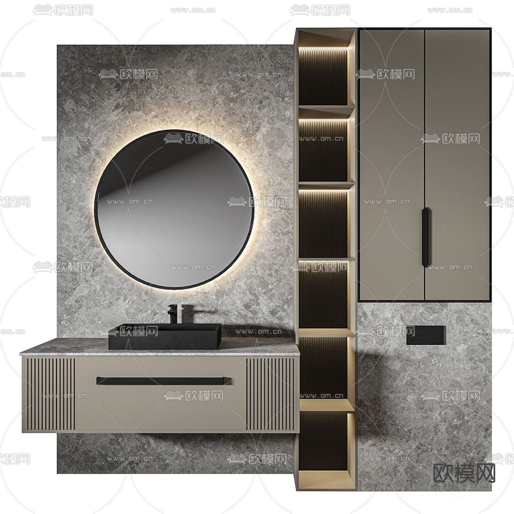 高级灰浴室柜 洗手台3d模型下载