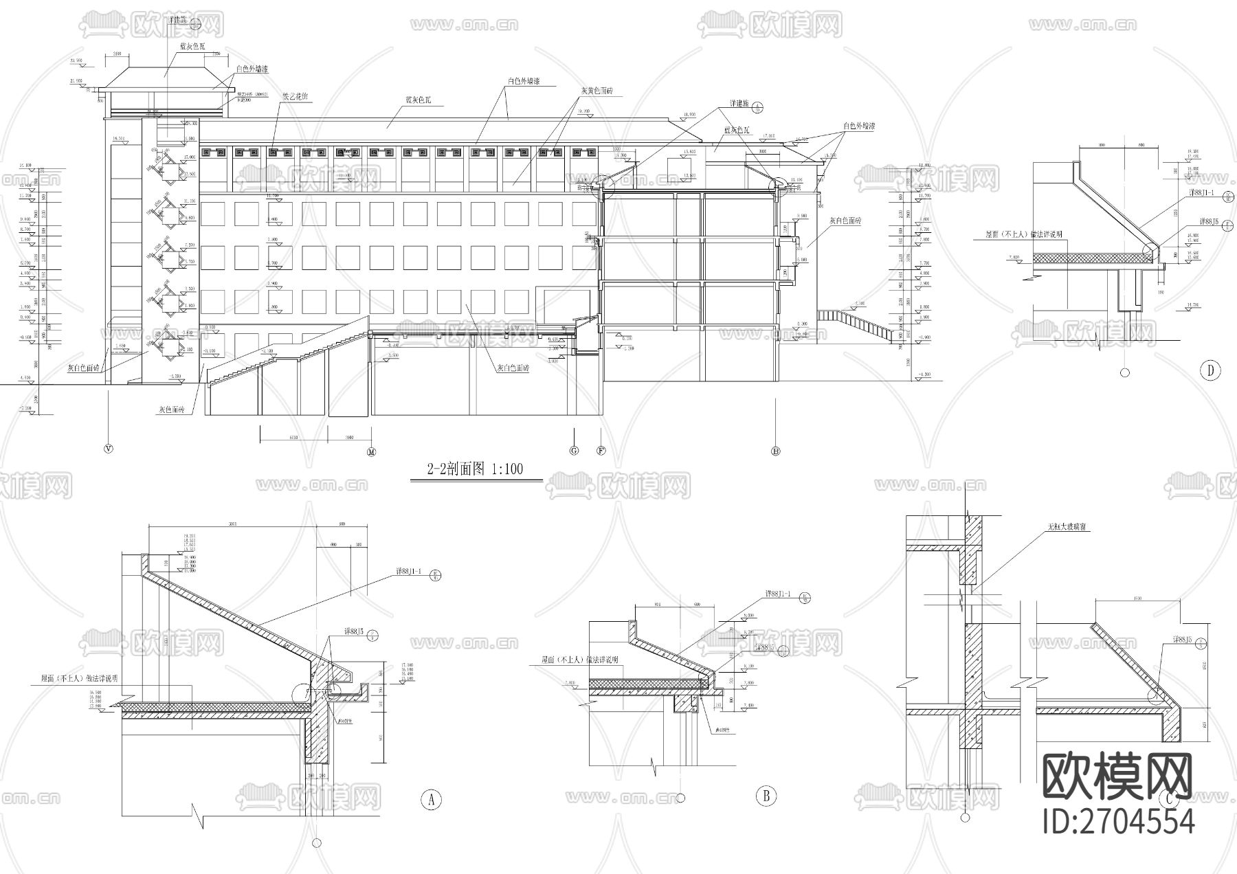 某教学楼建筑CAD施工图下载（渲染图7）