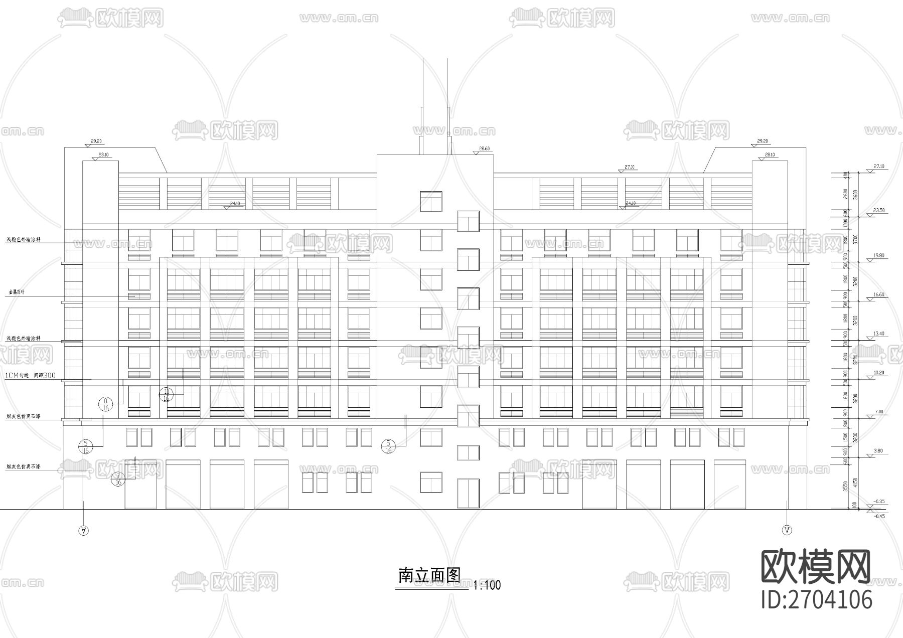 七层消防队办公楼CAD施工图下载（渲染图7）