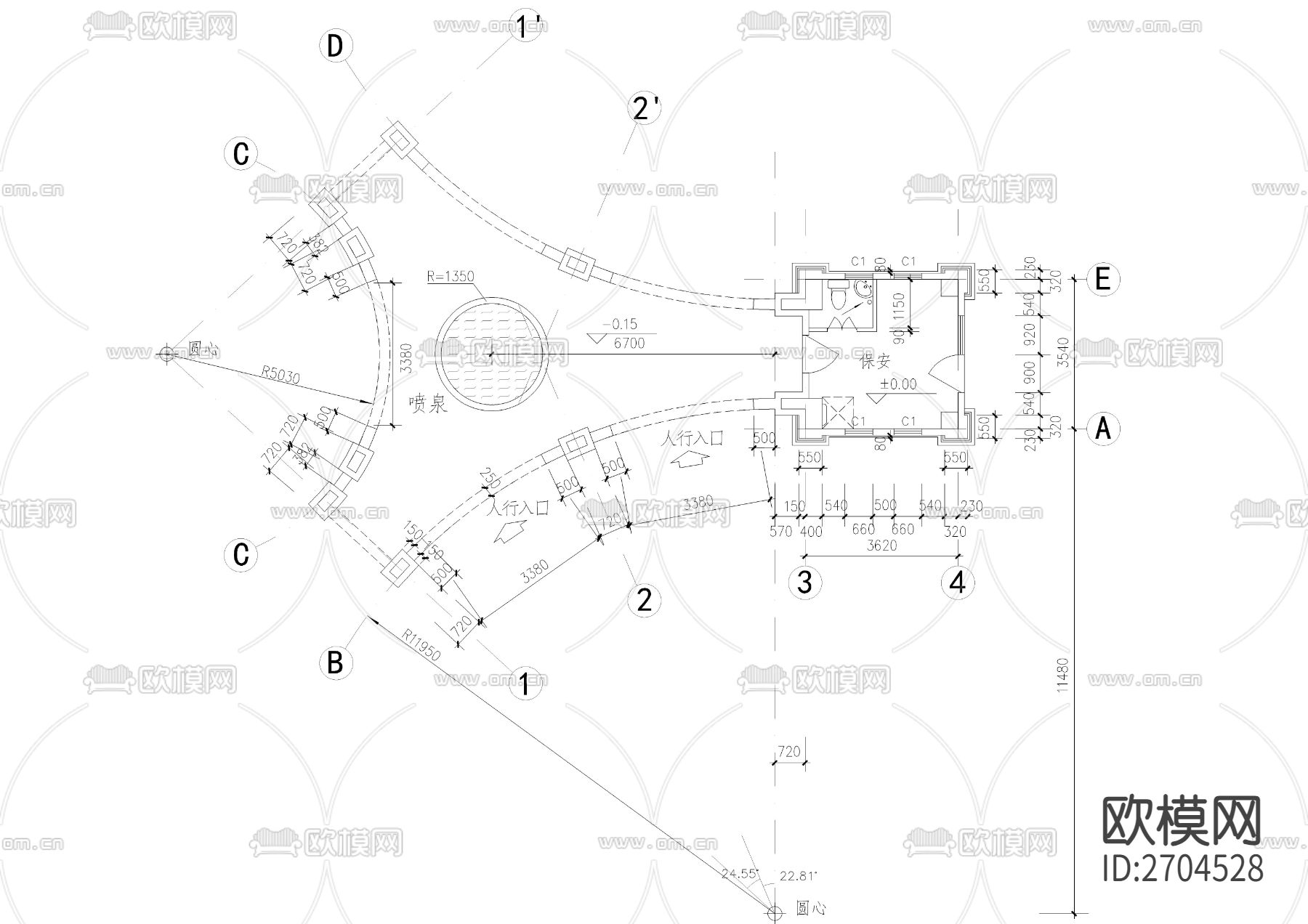 欧式小区入口建筑CAD施工图下载（渲染图2）