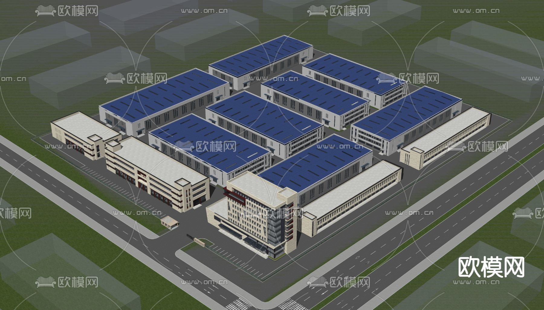 工业风厂房鸟瞰su模型下载（渲染图2）