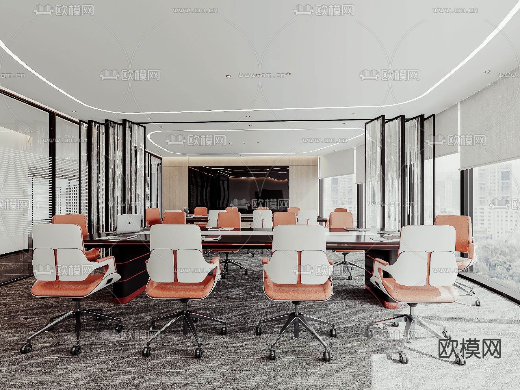 现代会议室su模型下载（渲染图1）