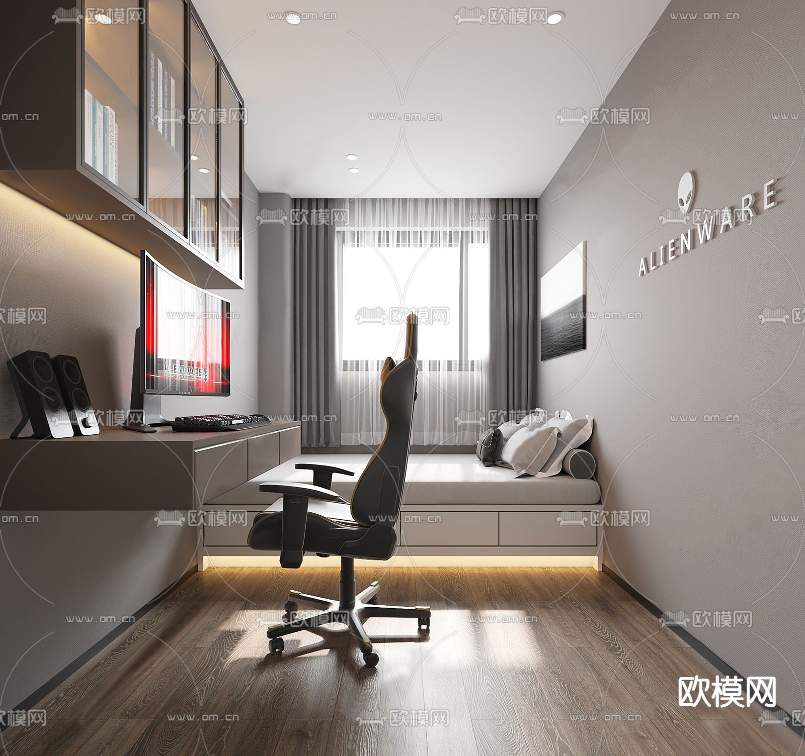 现代榻榻米卧室su模型下载（渲染图1）