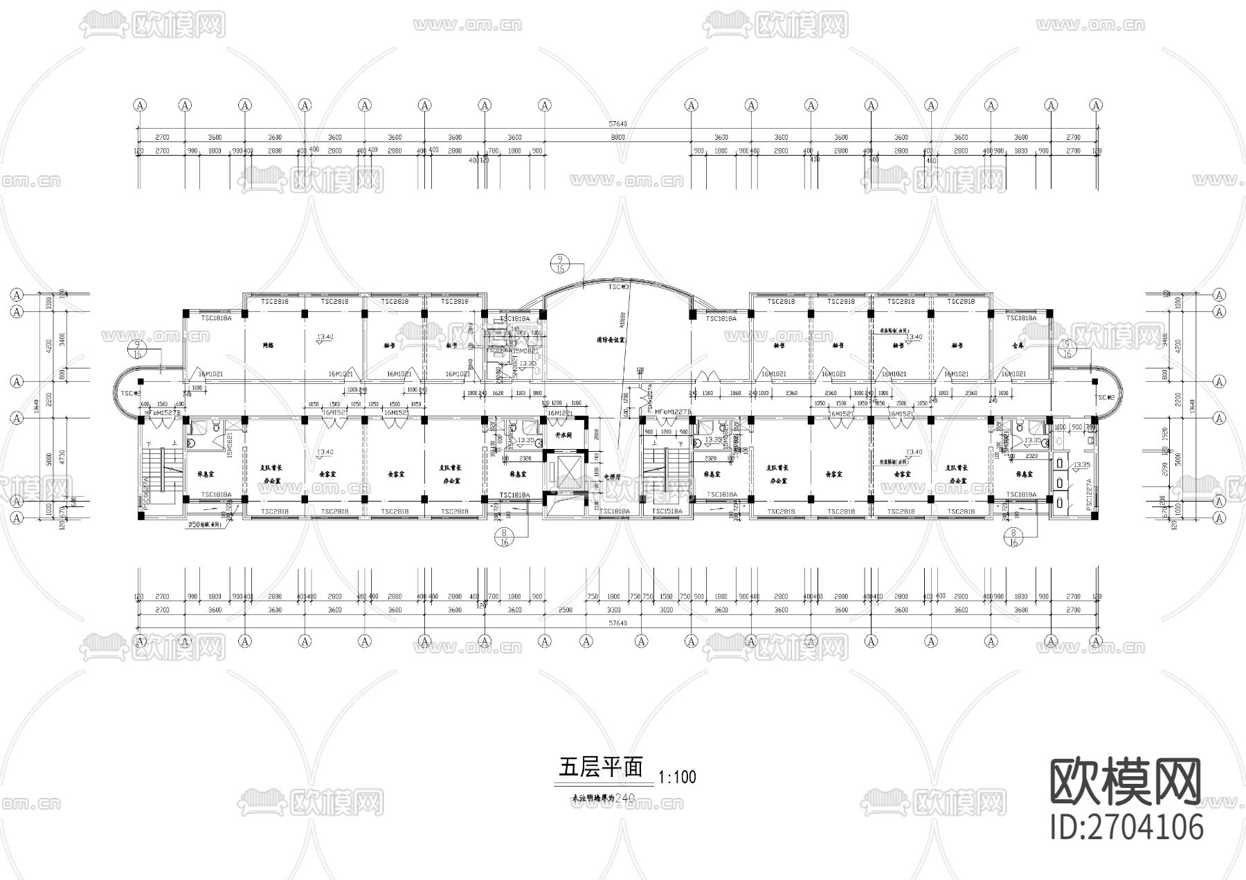 七层消防队办公楼CAD施工图下载（渲染图6）