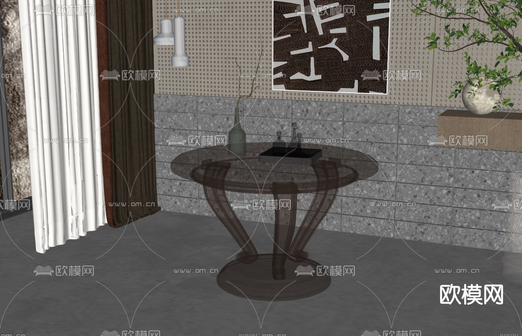 简欧茶几su模型下载（渲染图2）