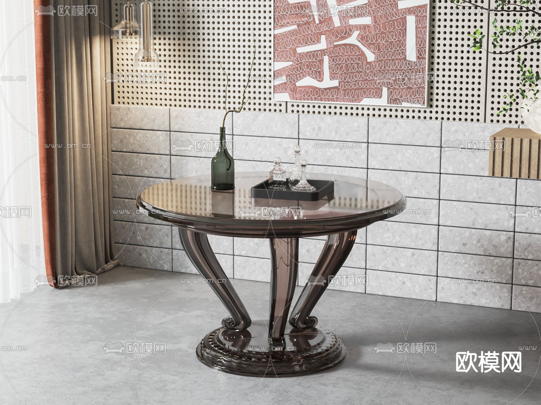 简欧茶几su模型下载（渲染图1）