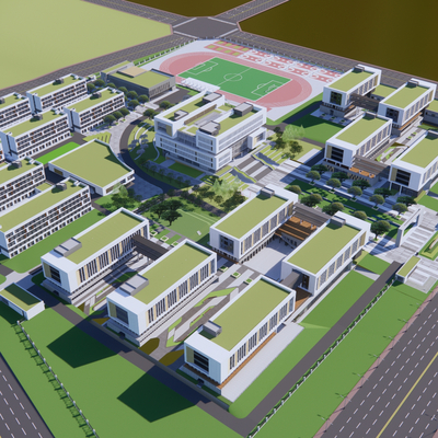  文教建筑 学校鸟瞰su模型 