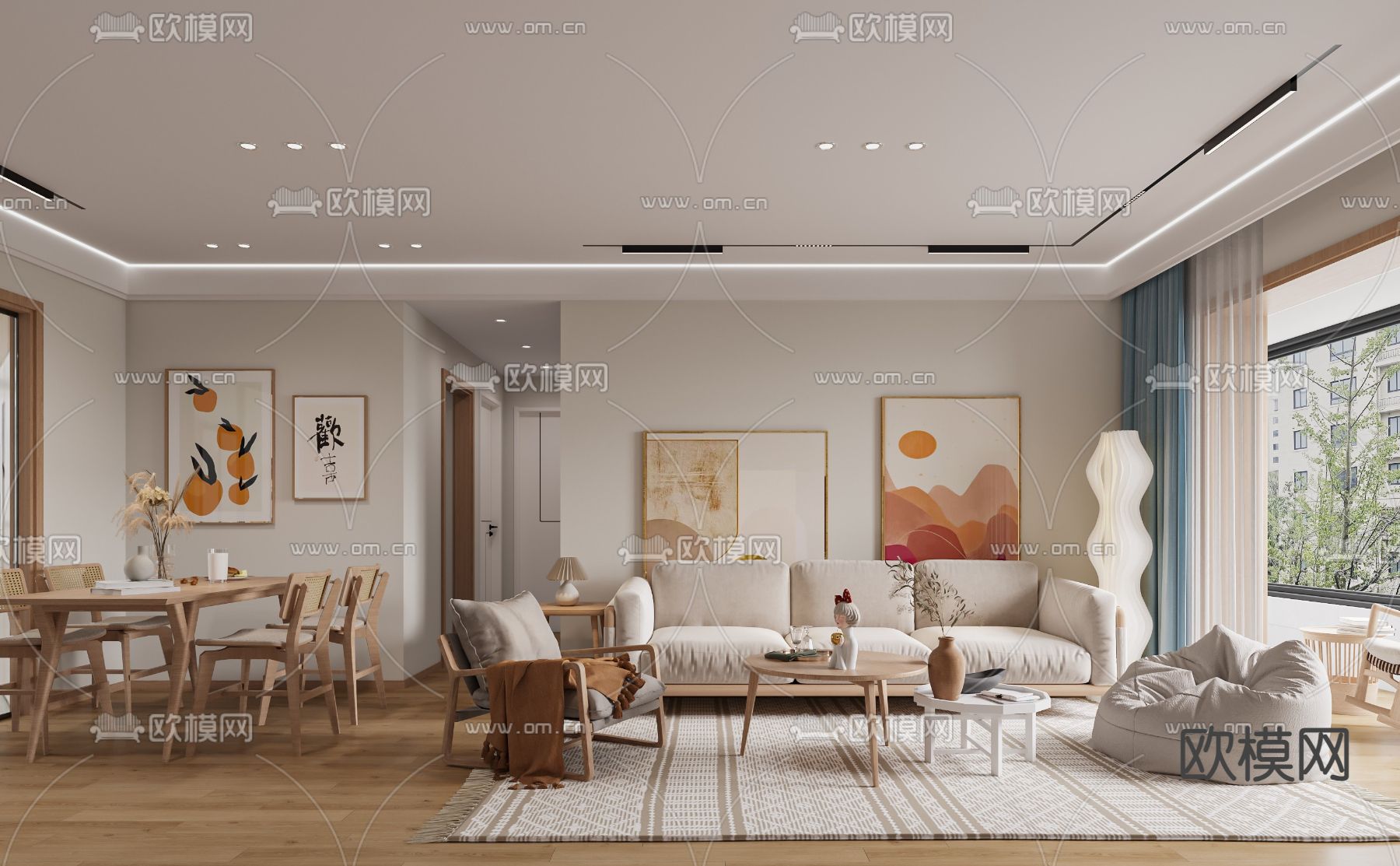 北欧客餐厅3d模型下载（渲染图1）