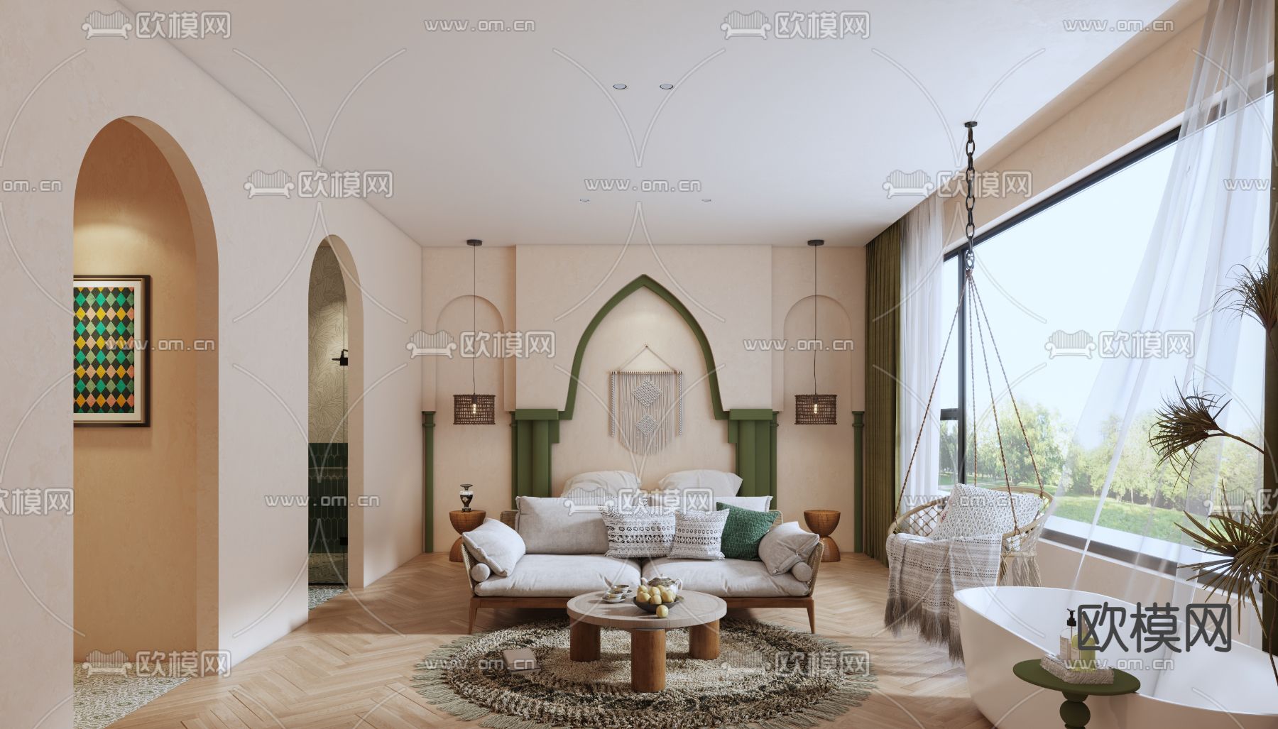 自然风民宿 大厅3d模型下载（渲染图1）