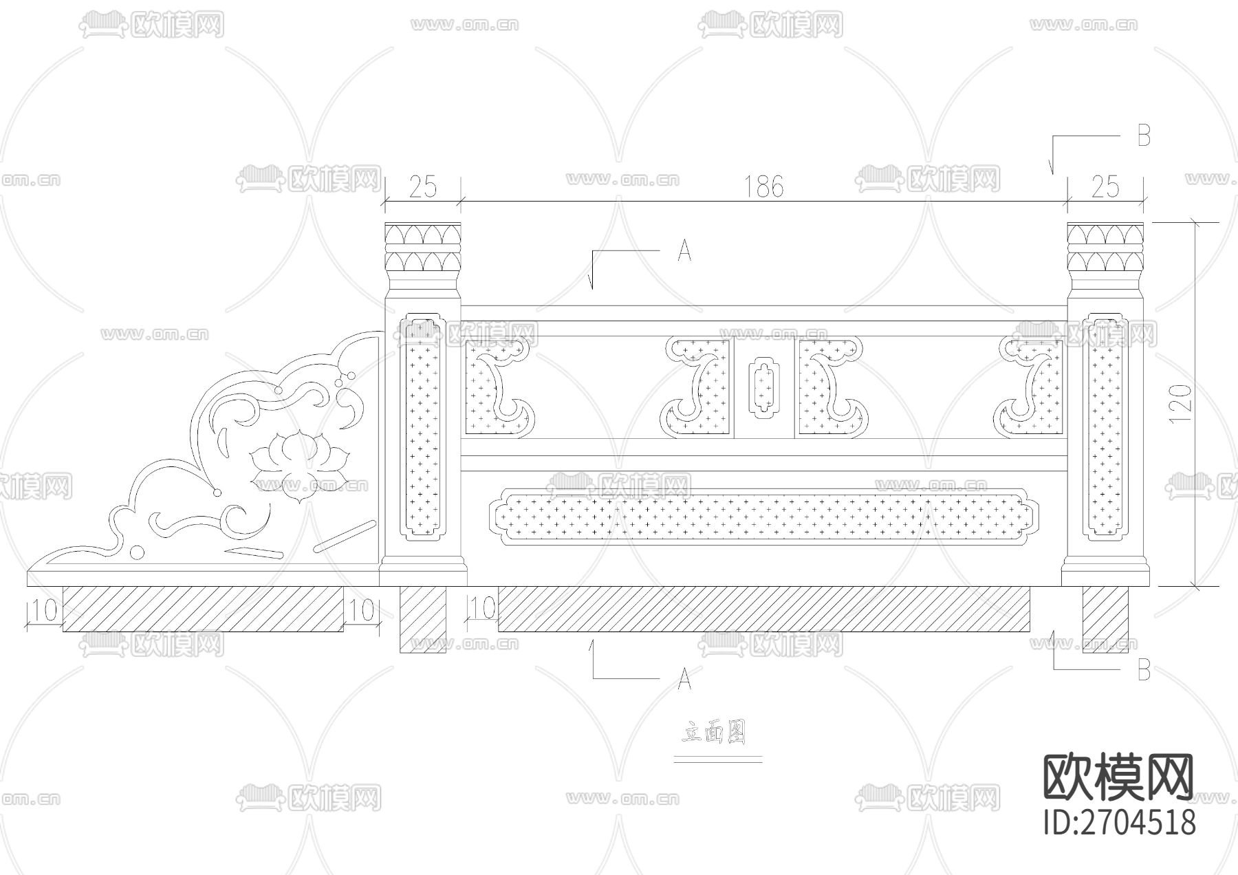 石栏杆抱鼓石CAD施工图下载（渲染图2）