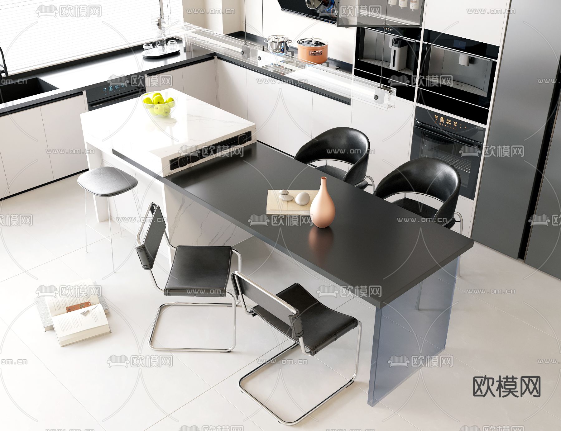 岛台餐桌椅3d模型下载